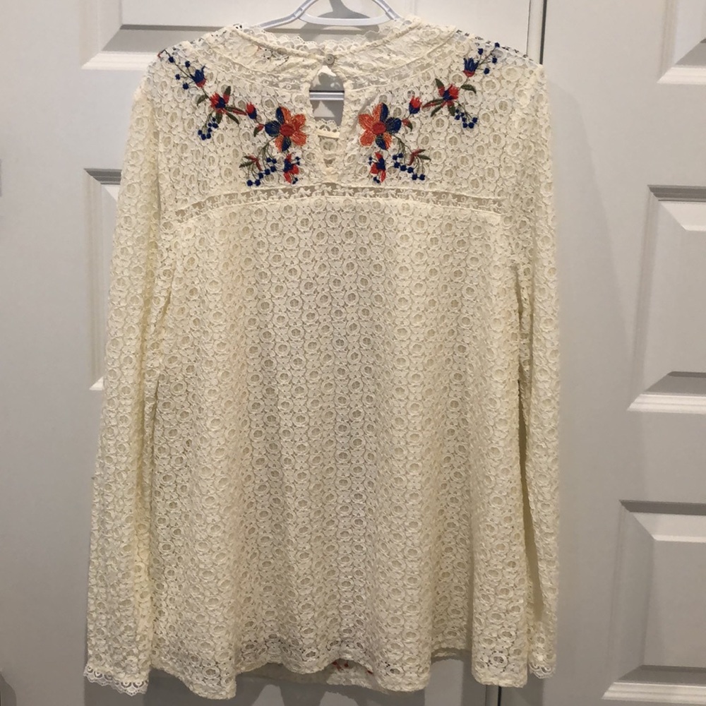 Umgee Lace Embroidered Floral Top Tunic Blouse Ivory XL - Picture 5 of 12